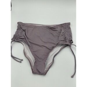 Kona Sol Bikini Bottoms Large High Coverage & Waist Blue Check Beachy Swim